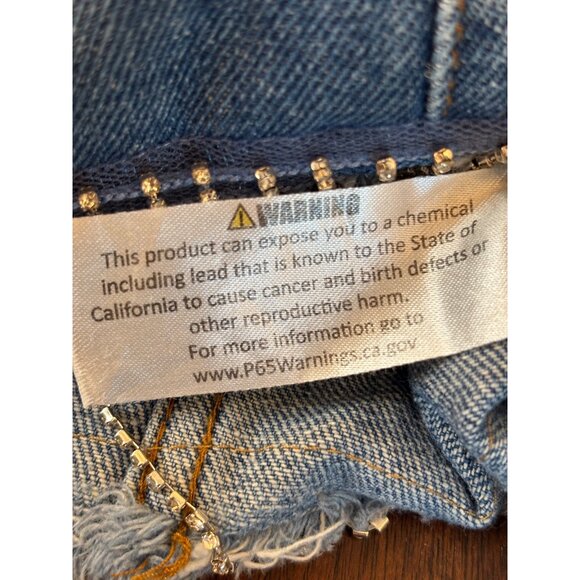 Denim Blvd Rhinestone Fringe Hem Cropped Denim Jacket - Picture 8 of 8